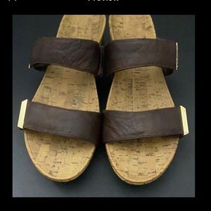 VIONIC PEPPER LEATHER PLATFORM CORK WEDGE SANDALS SANDALS